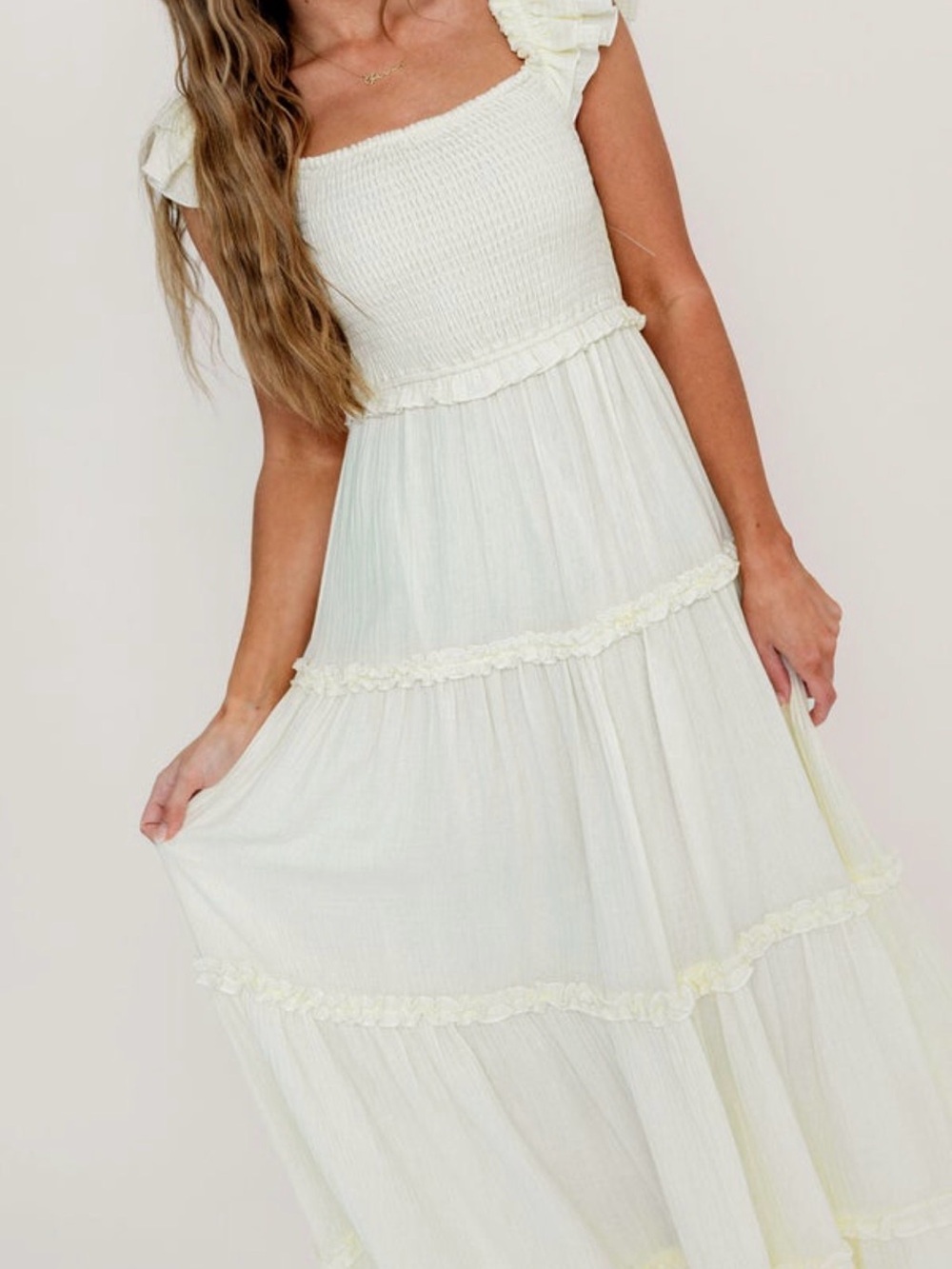 Worth collective Smocked Ruffle Tier Maxi Dress in Cream